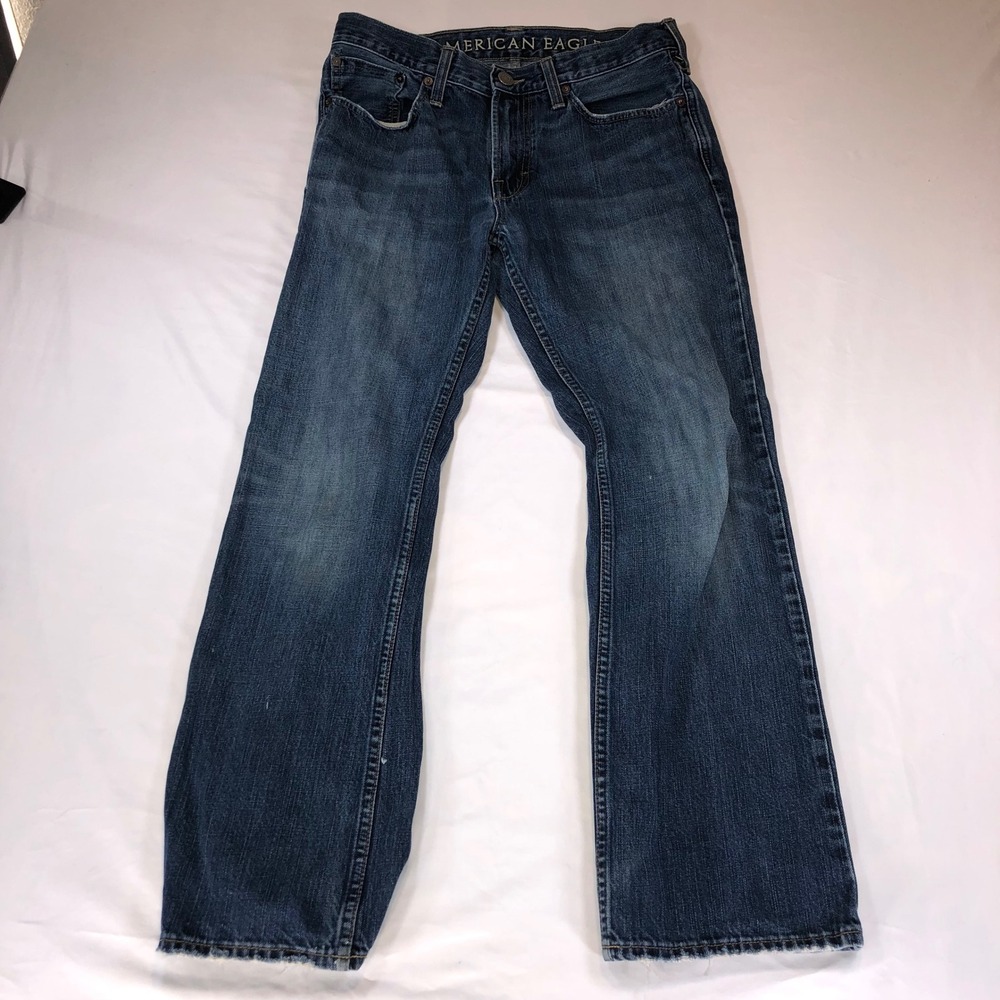 American Eagle Mens Low Rise Bootcut Jeans Medium Wash Distressed 33x29
